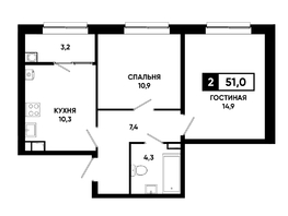 Продается 2-комнатная квартира ЖК Основа, литер 6.2, 51  м&sup2;, 6464250 рублей