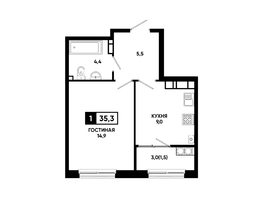 Продается 1-комнатная квартира ЖК Резиденция СОФИ, литер 1 корпус 2, 35.3  м&sup2;, 4776090 рублей