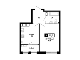 Продается 1-комнатная квартира ЖК Резиденция СОФИ, литер 1 корпус 2, 35.7  м&sup2;, 4830210 рублей