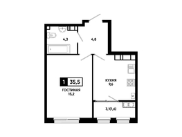 Продается 1-комнатная квартира ЖК Резиденция СОФИ, литер 1 корпус 2, 35.5  м&sup2;, 4820900 рублей