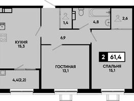 Продается 2-комнатная квартира ЖК Моя Легенда, кор 1.6, 61.4  м&sup2;, 14877834 рублей