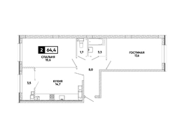 Продается 2-комнатная квартира ЖК Кварталы 17/77, литер 9.5, 64.4  м&sup2;, 8185240 рублей