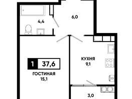 Продается 1-комнатная квартира ЖК Основа, литер 6.2, 37.6  м&sup2;, 5104200 рублей