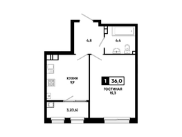 Продается 1-комнатная квартира ЖК Резиденция СОФИ, литер 1 корпус 2, 36  м&sup2;, 4924800 рублей