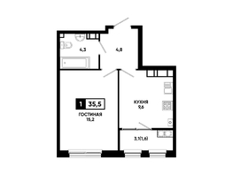 Продается 1-комнатная квартира ЖК Резиденция СОФИ, литер 1 корпус 2, 35.5  м&sup2;, 4856400 рублей