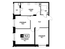 Продается 3-комнатная квартира ЖК Кварталы 17/77, литер 4.2, 72.3  м², 7074555 рублей