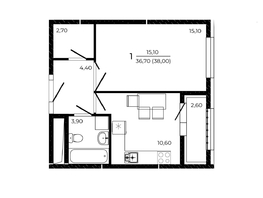 Продается 1-комнатная квартира ЖК ПРИТЯЖЕНИЕ, литер 3, 38  м&sup2;, 4940000 рублей