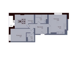 Продается 3-комнатная квартира ЖК Академия, 1 этап, 68.3  м&sup2;, 11167050 рублей