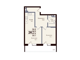 Продается 2-комнатная квартира ЖК Академия, 1 этап, 48.62  м&sup2;, 8581430 рублей