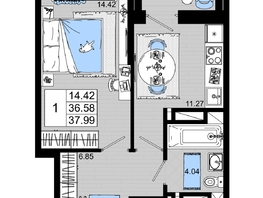 Продается 1-комнатная квартира ЖК Октябрь Парк, 1.2, 37.99  м&sup2;, 5128650 рублей