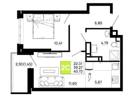 Продается 1-комнатная квартира ЖК Октябрь Парк, 5.1, 40.72  м&sup2;, 5660080 рублей