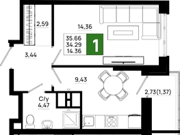 Продается 1-комнатная квартира ЖК Октябрь Парк, 5.2, 35.66  м&sup2;, 5028060 рублей
