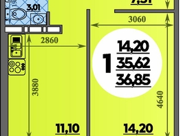 Продается 1-комнатная квартира ЖК Суворовский, литера 7, 36.85  м&sup2;, 4665210 рублей