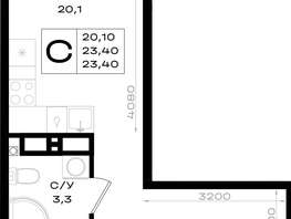 Продается Студия ЖК Придонье, литер 3.1, 23.4  м&sup2;, 3229200 рублей
