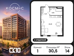 Продается 1-комнатная квартира ЖК Гринсайд, 5.1-5.5, 30.5  м&sup2;, 8610000 рублей