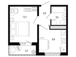 Продается 1-комнатная квартира ЖК 5 элемент Аске, лит 5-11 стр.2, сек.5,6, 29.5  м&sup2;, 4250950 рублей