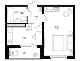 Продается 1-комнатная квартира ЖК 5 элемент Аске, лит 5-11 стр.2, сек.5,6, 32.1  м&sup2;, 4455480 рублей