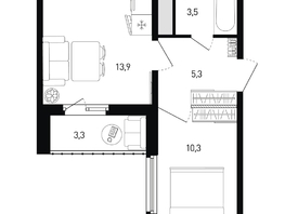 Продается 1-комнатная квартира ЖК 5 элемент Аске, лит 5-12 стр.1, сек.1,2, 35  м&sup2;, 4643100 рублей
