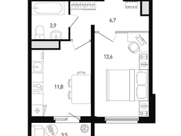 Продается 1-комнатная квартира ЖК 5 элемент Аске, лит 5-12 стр.1, сек.1,2, 36.1  м&sup2;, 4668813 рублей