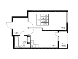 Продается 1-комнатная квартира ЖК Звезда Столицы 2, 45.15  м&sup2;, 6221219 рублей