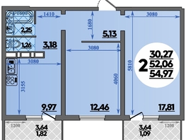 Продается 2-комнатная квартира ЖК Суворовский, литера 2, 54.97  м&sup2;, 6940000 рублей