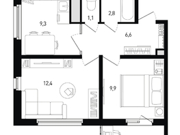 Продается 2-комнатная квартира ЖК 5 элемент Аске, лит 5-12 стр.1, сек.1,2, 43.1  м&sup2;, 5415214 рублей