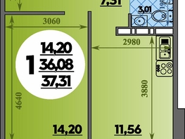 Продается 1-комнатная квартира ЖК Суворовский, литера 7, 37.31  м&sup2;, 4678674 рублей