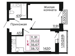 Продается 1-комнатная квартира ЖК Вишневый сад, дом 2.1, 37.1  м&sup2;, 5379500 рублей