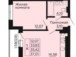 Продается 1-комнатная квартира ЖК Вишневый сад, дом 2.1, 35.6  м&sup2;, 5162000 рублей