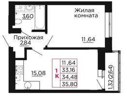 Продается 1-комнатная квартира ЖК Вишневый сад, дом 2.1, 34.8  м&sup2;, 5046000 рублей