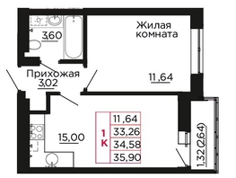 Продается 1-комнатная квартира ЖК Вишневый сад, дом 2.2, 34.8  м&sup2;, 5046000 рублей