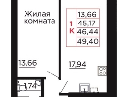 Продается 1-комнатная квартира ЖК Вишневый сад, дом 3, 46.5  м&sup2;, 6858750 рублей