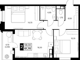 Продается 2-комнатная квартира ЖК Эстет, литер 49.1, 61.7  м&sup2;, 9814002 рублей