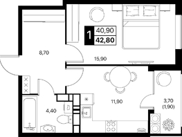 Продается 1-комнатная квартира ЖК Эстет, литер 49.1, 42.8  м&sup2;, 7299968 рублей