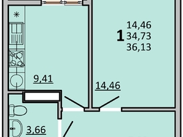 Продается 1-комнатная квартира ЖК Фрейм, 11Б, 35.8  м&sup2;, 6354500 рублей
