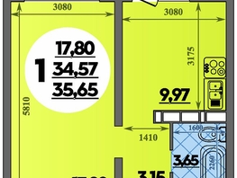 Продается 1-комнатная квартира ЖК Платовский, литер 13, 35.65  м&sup2;, 4819880 рублей