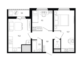 Продается 2-комнатная квартира ЖК Левенцовка Парк, лит 8-11 стр.1, сек.1,2,3, 54.5  м&sup2;, 6307830 рублей