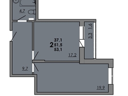 Продается 2-комнатная квартира ЖК Грей, кв-л 11-2, 53.5  м&sup2;, 7329500 рублей