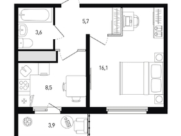 Продается 1-комнатная квартира ЖК 5 элемент Аске, лит 5-11 стр.1, сек.1,2,3,4, 35.1  м&sup2;, 5451381 рублей