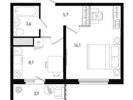 Продается 1-комнатная квартира Ткачева ул, 35  м&sup2;, 5764605 рублей