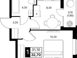 Продается 1-комнатная квартира ЖК Эстет, литер 49.2, 32.7  м&sup2;, 5243445 рублей