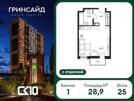 Продается Студия ЖК Гринсайд, 6.1-6.4, 28.85  м&sup2;, 7230000 рублей