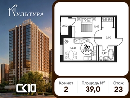 Продается 2-комнатная квартира ЖК Культура, дом 2, 39  м&sup2;, 6345780 рублей