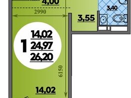 Продается Студия ЖК Суворовский, литера 7, 26.2  м&sup2;, 3666679 рублей