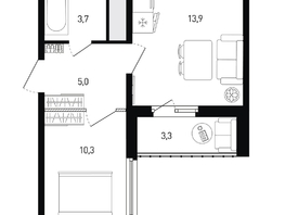 Продается 1-комнатная квартира ЖК 5 элемент Аске, лит 5-11 стр.1, сек.1,2,3,4, 34.6  м&sup2;, 5419744 рублей