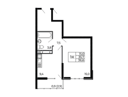 Продается 1-комнатная квартира Назарько ул, 36.6  м&sup2;, 4866000 рублей