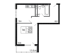 Продается 1-комнатная квартира Назарько ул, 35.8  м&sup2;, 4950000 рублей