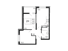 Продается 2-комнатная квартира ЖК Флора, литера 3.1, 42.7  м&sup2;, 5361000 рублей