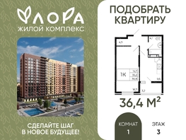 Продается 1-комнатная квартира ЖК Флора, литера 3.1, 36.4  м&sup2;, 4404400 рублей