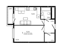 Продается 1-комнатная квартира ЖК ПРИТЯЖЕНИЕ, литер 3, 45  м&sup2;, 6057900 рублей